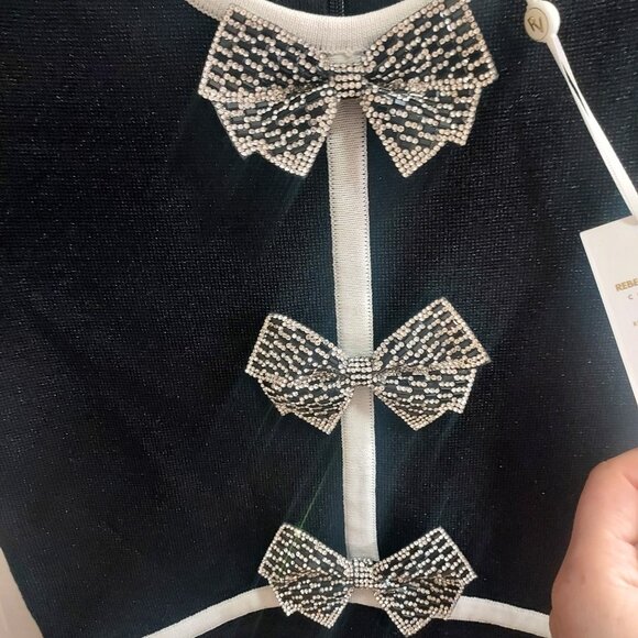 Rebecca Vallance Ella Black Crystal Bow Stretch Short Sleeve Cocktail Dress - Picture 5 of 11